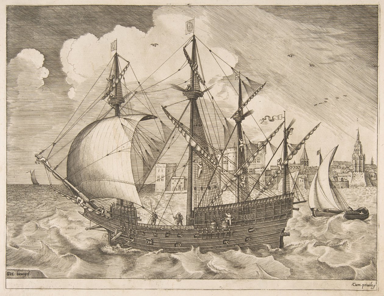 Beväpnad fyrmästare på väg till havs från segelfartygen, ca. 1555-56. av Frans Huys