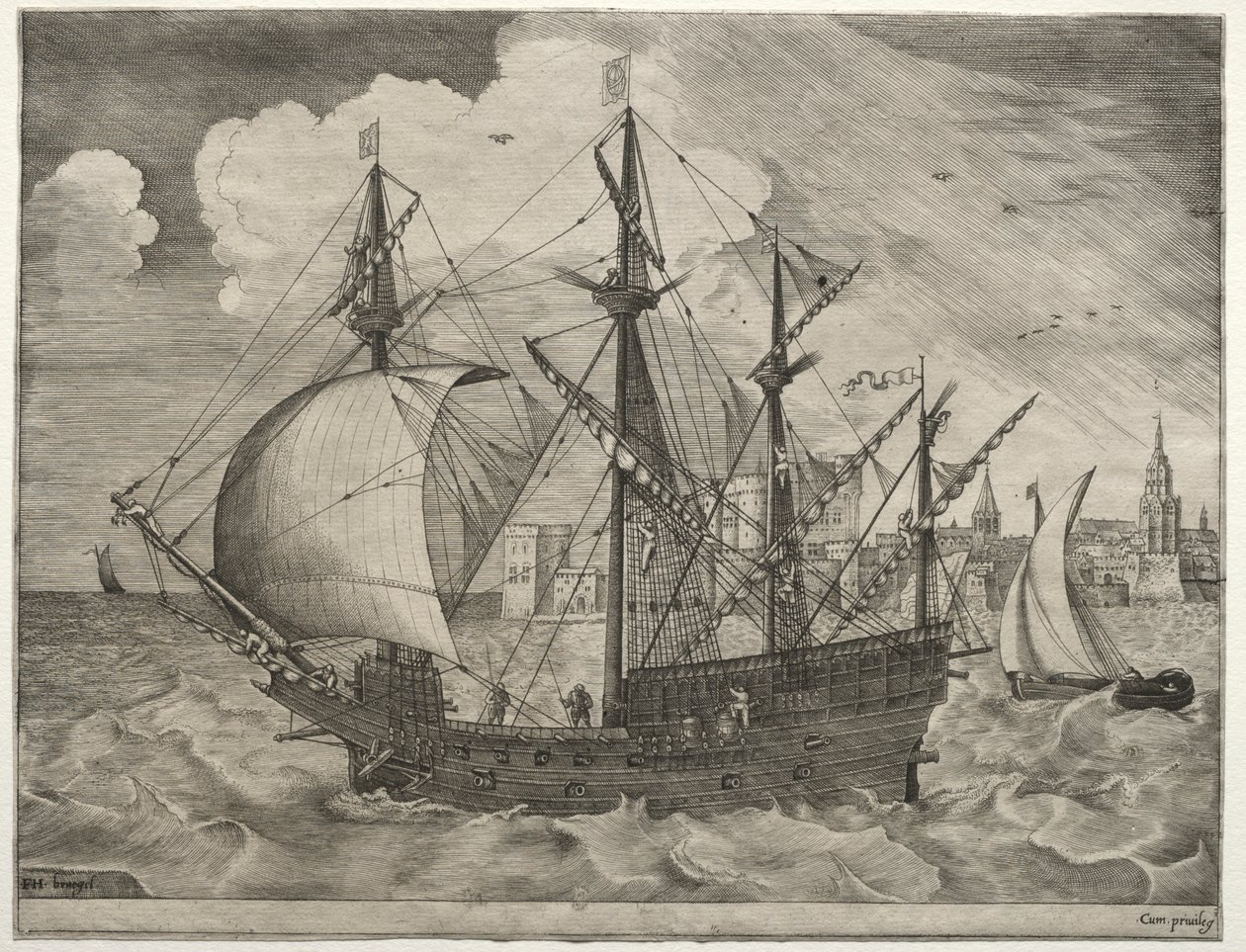 Segelfartyg: Armed Four-Master Putting Out to Sea, 1561-65. av Frans Huys