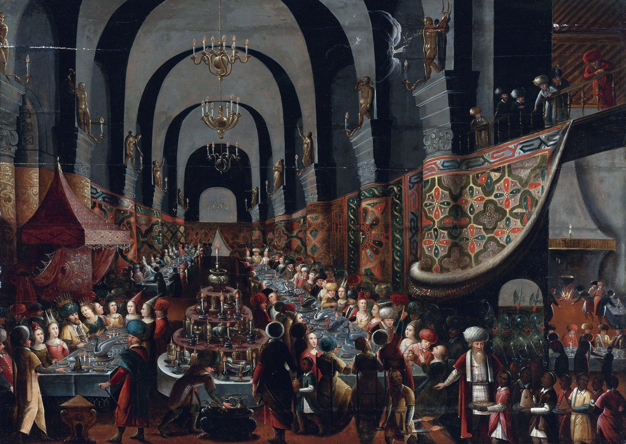 ""Le festin de Balthazar" (Belshazzars högtid) Målning av Franz Francken II sa den yngre (1581-1642) Privat samling av Frans II Francken