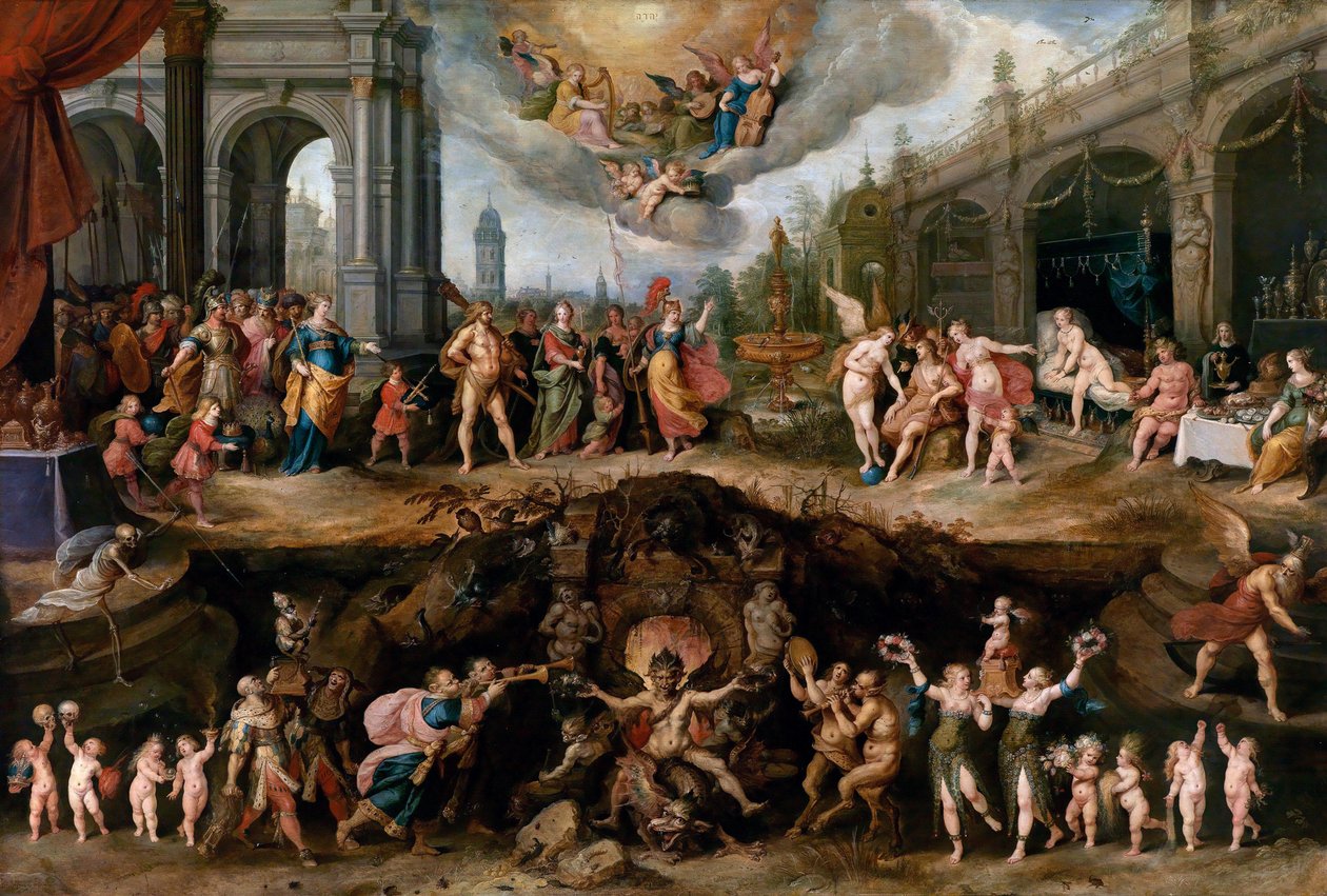 Människan måste välja mellan dygderna och lasterna av Frans II Francken