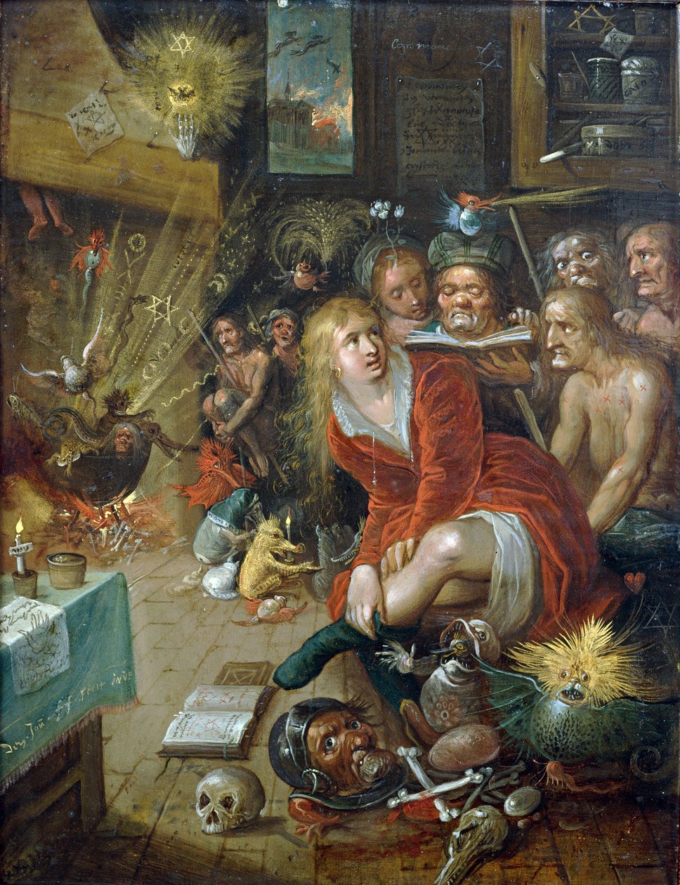 Häxornas kök par Francken, Frans, den yngre (1581-1642). Olja på koppar, storlek: 28x22, ca 1604, privat samling av Frans II Francken