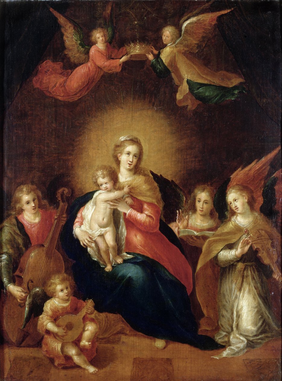 Jungfrun och barnet med musik som gör änglar av Frans II Francken the Younger