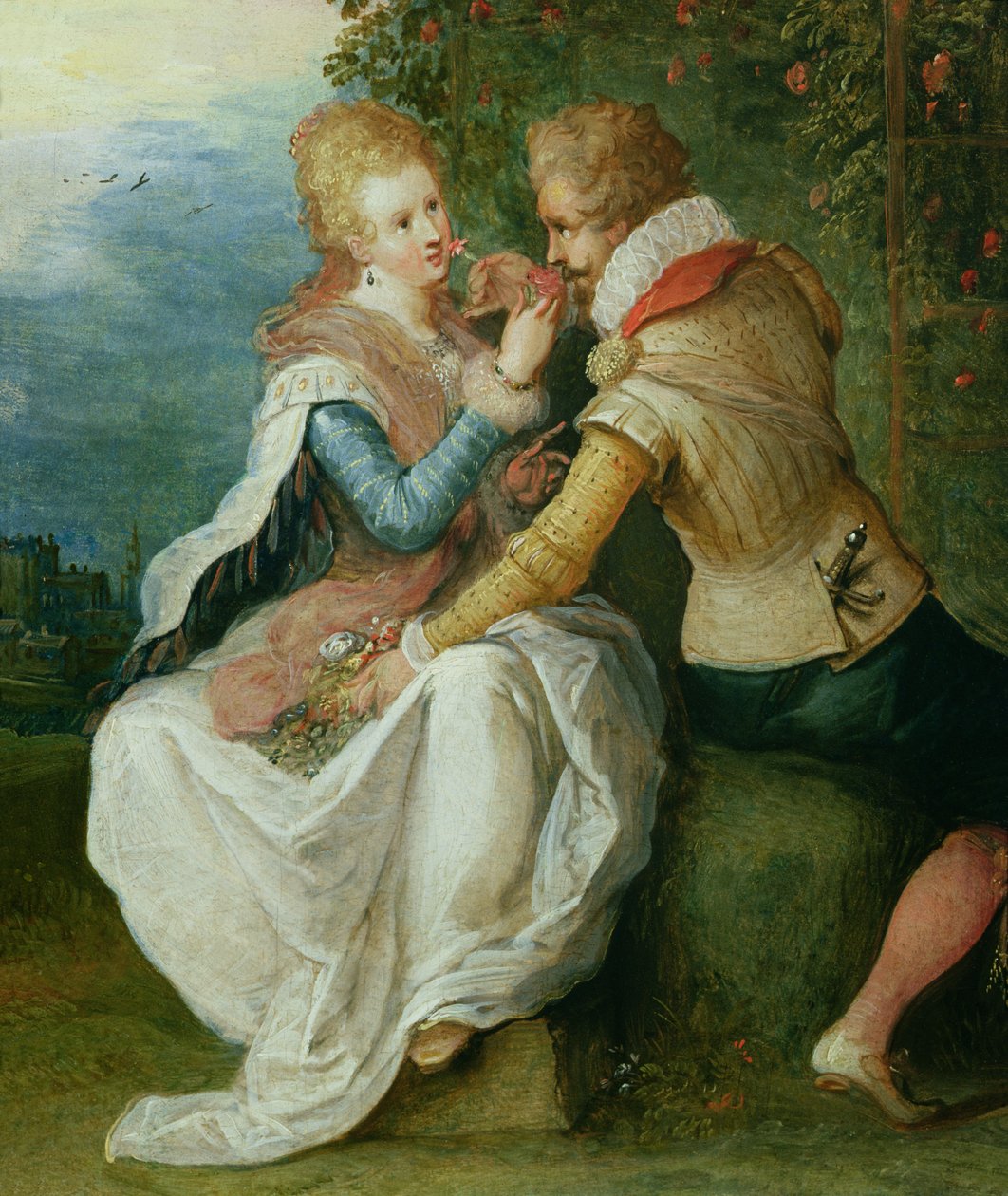 Två älskare i en trädgård av Frans II Francken the Younger