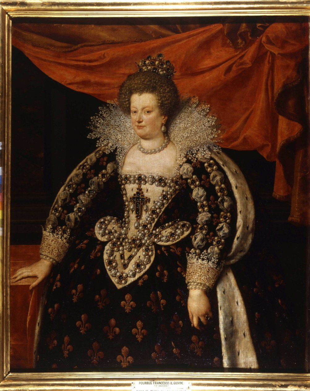 Porträtt av Maria av Medici (1573 - 1642), fru till Henrik IV och mor till Ludvig XIII. Målning av Frans Pourbus Le Jeune (Francois (Franz) Porbus av Frans II Pourbus