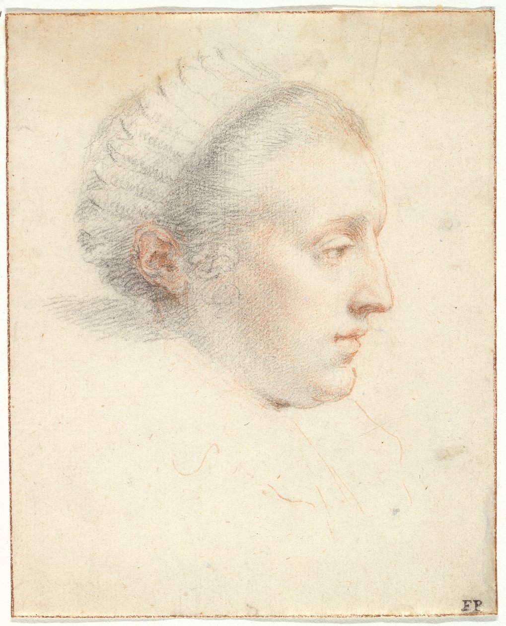 Profilporträtt av en dam (svarta och röda krita med gouache på papper) av Frans II Pourbus