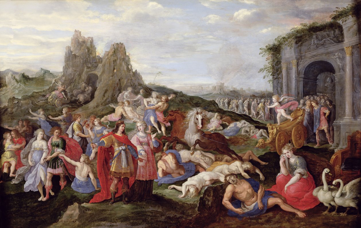 The Slaves and the Furies of Love (olja på panel) av Frans II the Younger (after) Francken