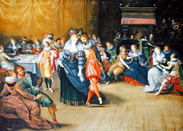 En bankettscen (olja och guldförhöjning på panelen) av Frans II the Younger (attr. to) Francken