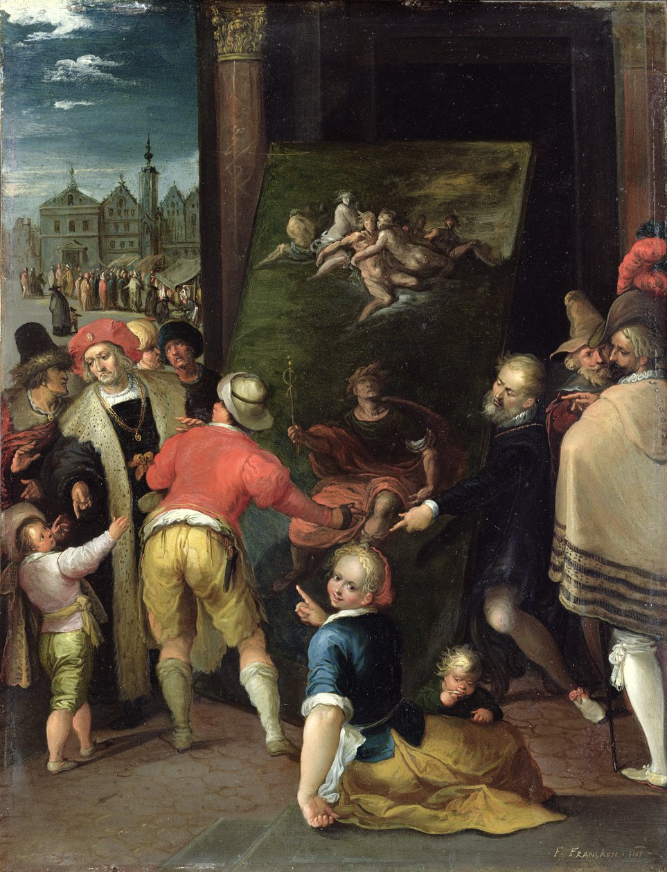 Apelles and the Shoemaker, 1610-15 (oil on copper) av Frans II the Younger Francken
