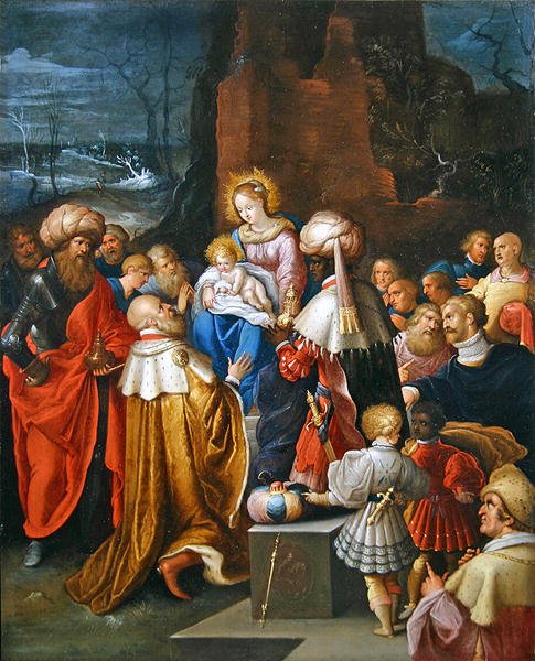 Tillbedjan av de tre kungarna (olja på koppar) av Frans II the Younger Francken