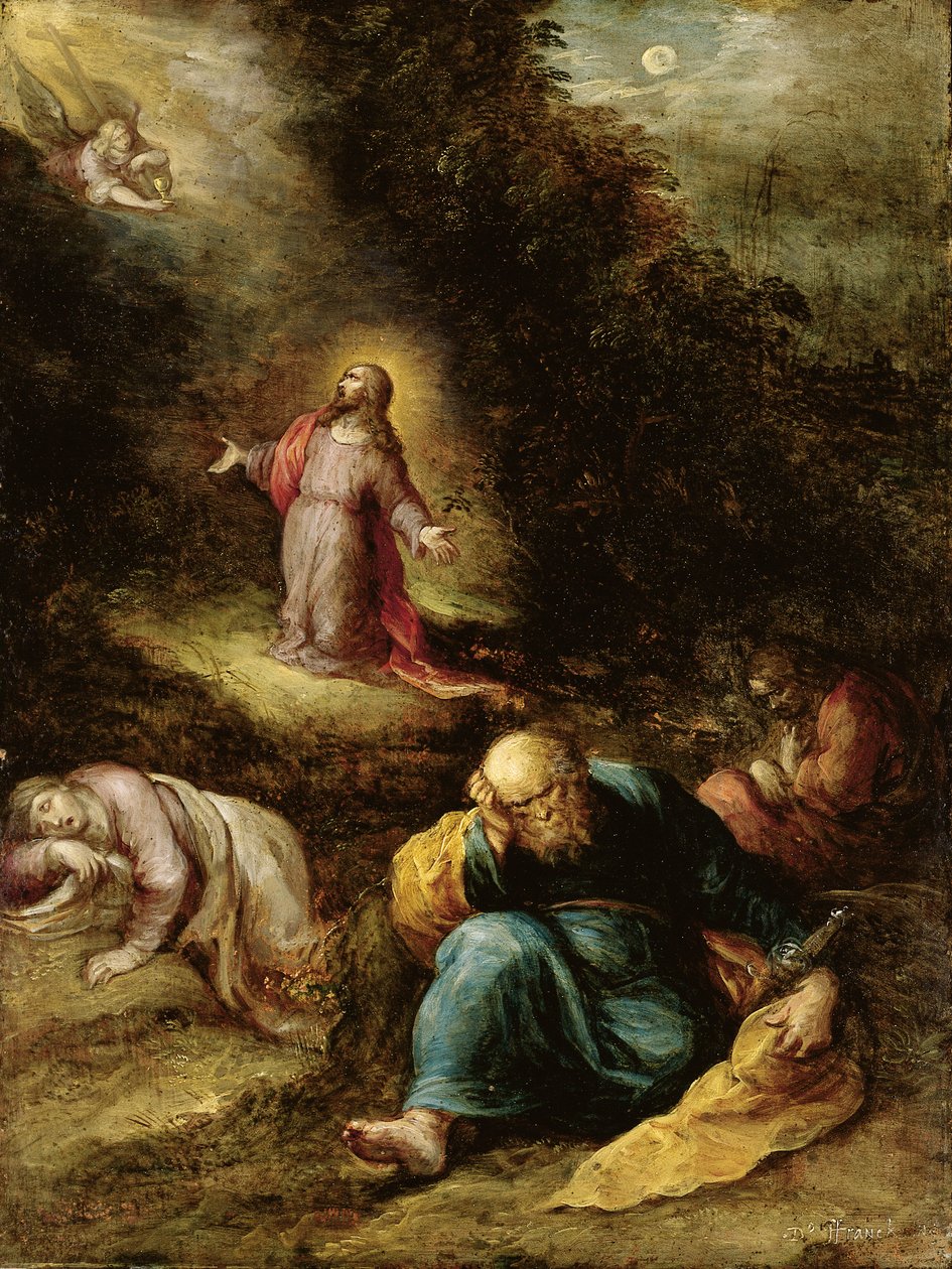 The Agony in the Garden (olja på koppar förhöjd med guld) av Frans II the Younger Francken