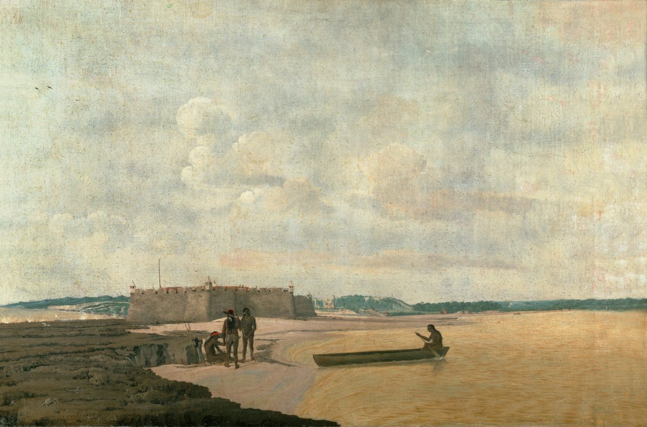 Det gamla portugisiska fortet för de tre vise männen vid Rio Grande, Brasilien ... av Frans Jansz Post