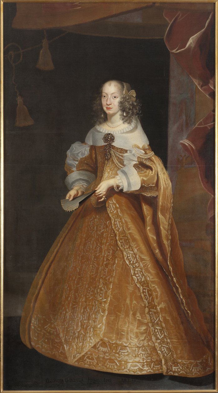 Eleonore de Nevers Mantua (eller de Gonzague Mantoue eller de Mayenne), kejsarinnan av det heliga imperiet - Porträtt av prinsessan Eleonora Gonzaga av Mantua, Nevers och Rethel (1630-1686), heliga romerska kejsarinnan, av Luycx, Frans (1604-1668) . Olja p av Frans Luyckx or Leux