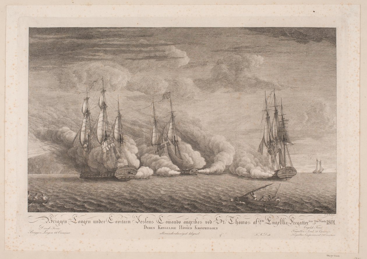 Briggen Lougen attackeras vid St. Thomas den 3 mars 1801 av Frans Martin Dodt