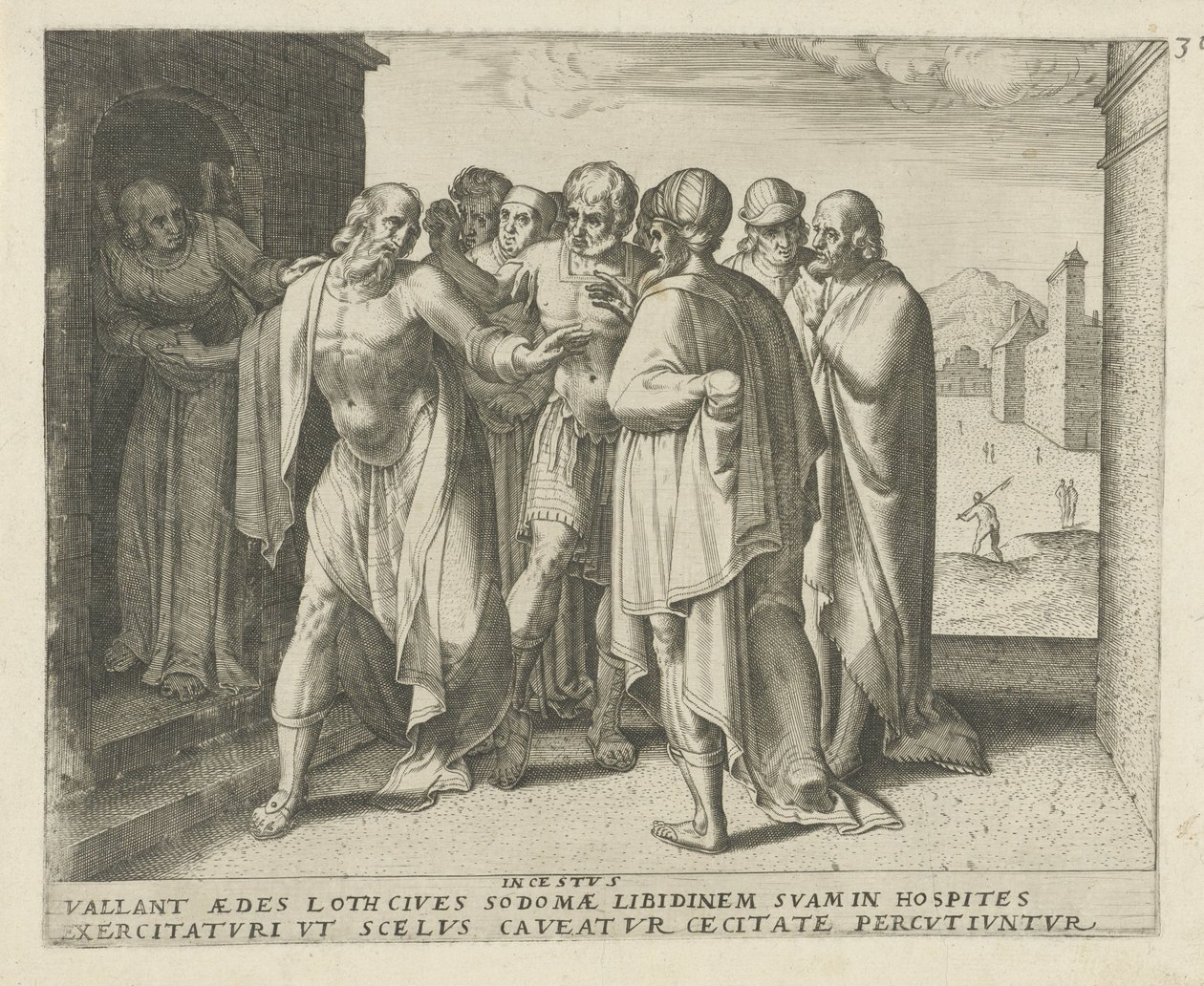 Lot uppmanar folkmassan att lugna sig Incestus (titel på objekt) History of Destiny (serietitel) av Frans Menton