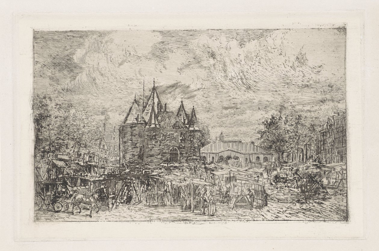 Utsikt över Nieuwmarkt, Amsterdam av Frans Schikkinger