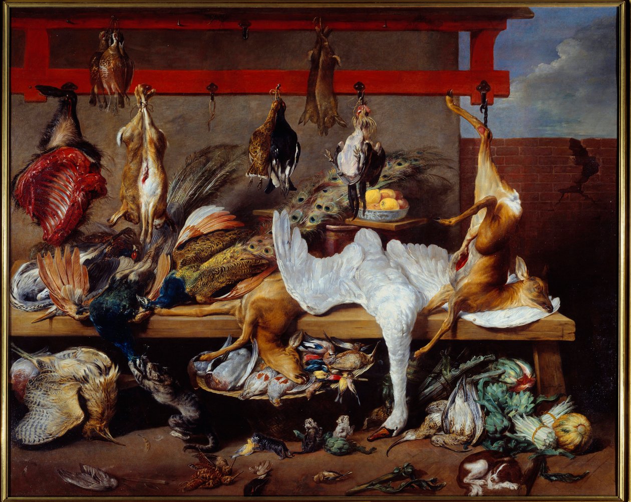 Köksbord med vilt, fisk och baljväxter Målning av Frans Snyders (1579-1657) 1630 Dim. 2,73 x 3,40 m Lyon, Musee des Beaux Arts av Frans Snyders