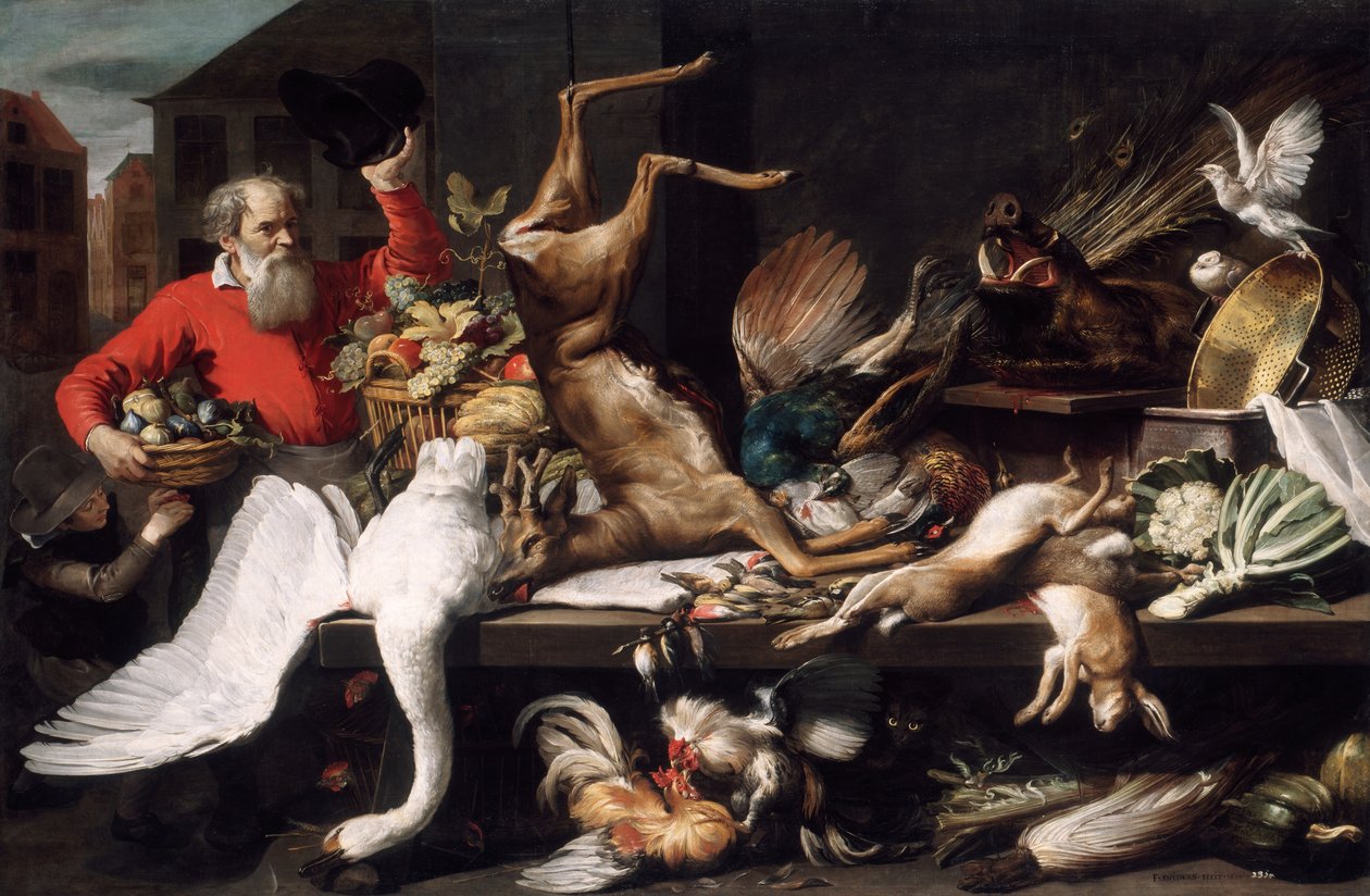 Stilleben med dött vilt, frukt och grönsaker på en marknad av Frans Snyders