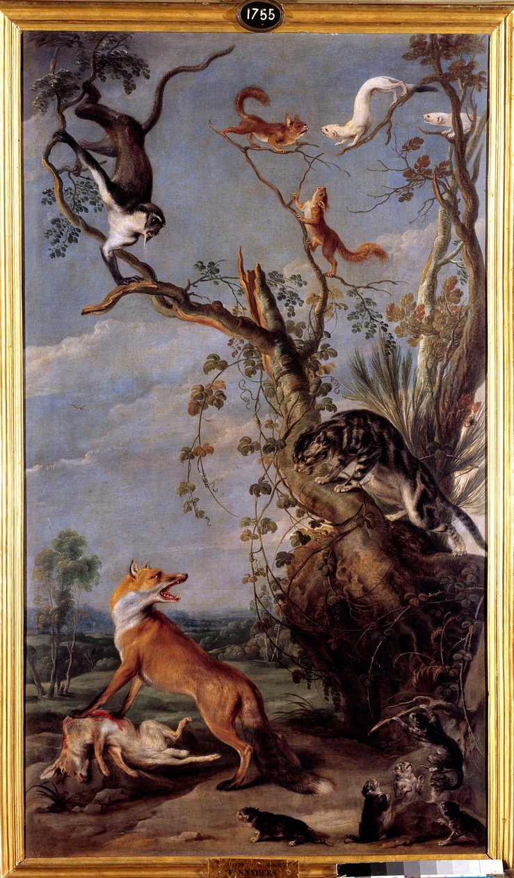 Katten och räven Illustration av fabeln av Jean de la Fontaine. Målning av Frans Snyders (1579-1657) (ec.flam.) 1600-talets Madrid, Pradomuseet. av Frans Snyders