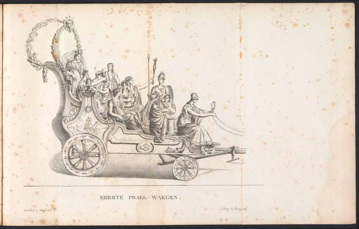 Första flottören i processionen för Saint Rumbold, 1825 First Prael-waegen (titel på objekt) av Frans Vervloet