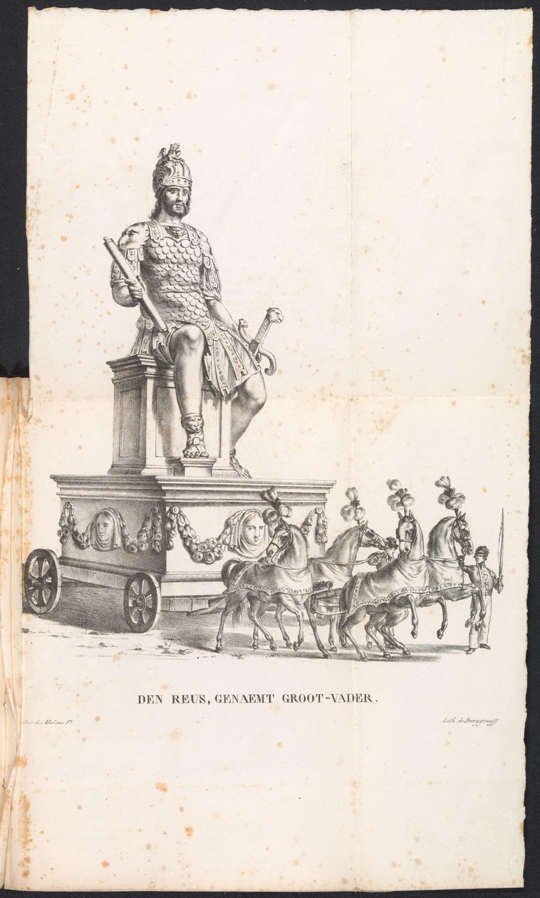 Jättefarfar i processionen för Saint Rumbold, 1825 Den Reuse, kallad farfar (titel på objekt) av Frans Vervloet