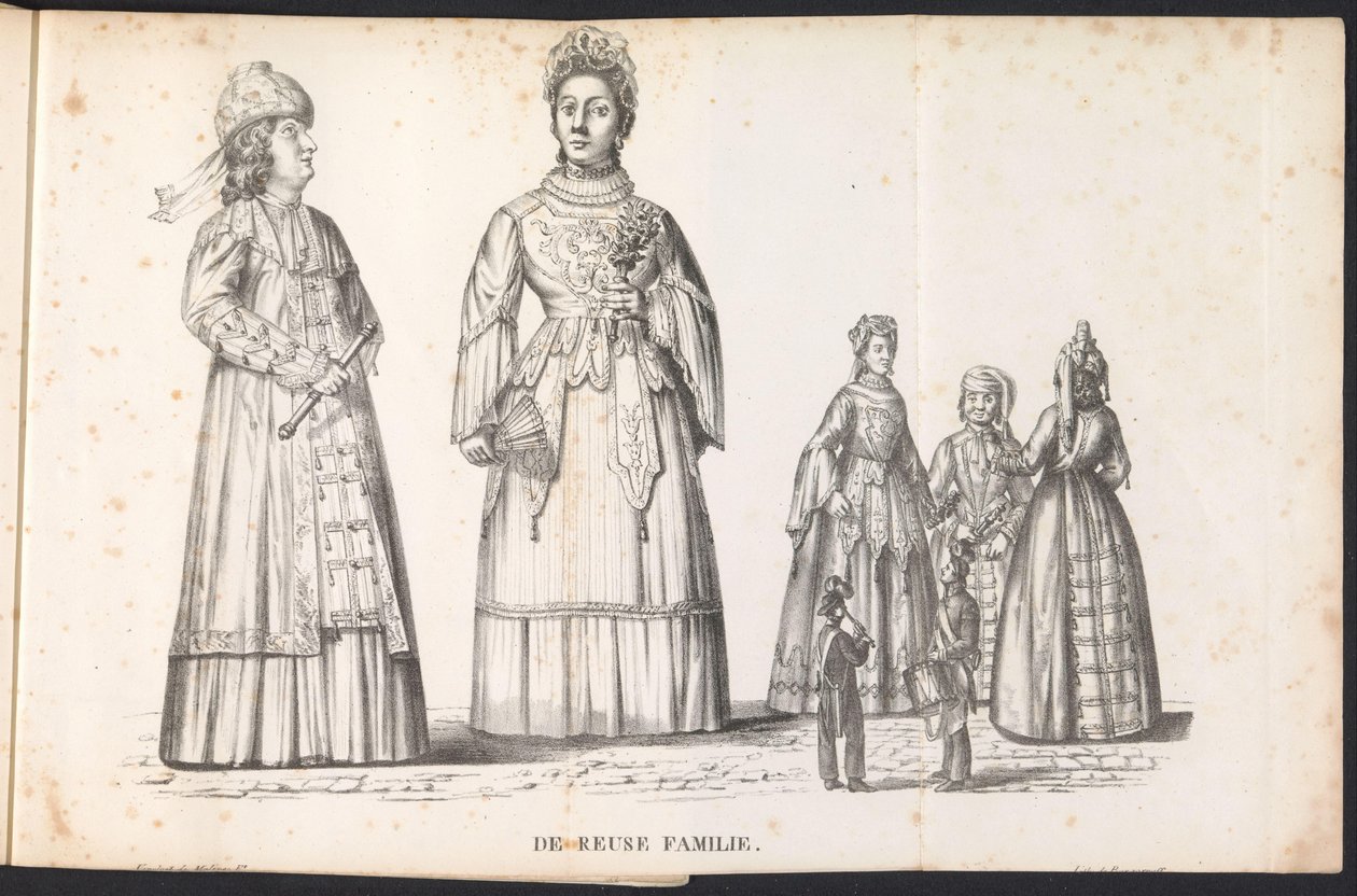 Jättefigurer i processionen för Saint Rumbold, 1825 Återanvändningsfamiljen (titel på objekt) av Frans Vervloet