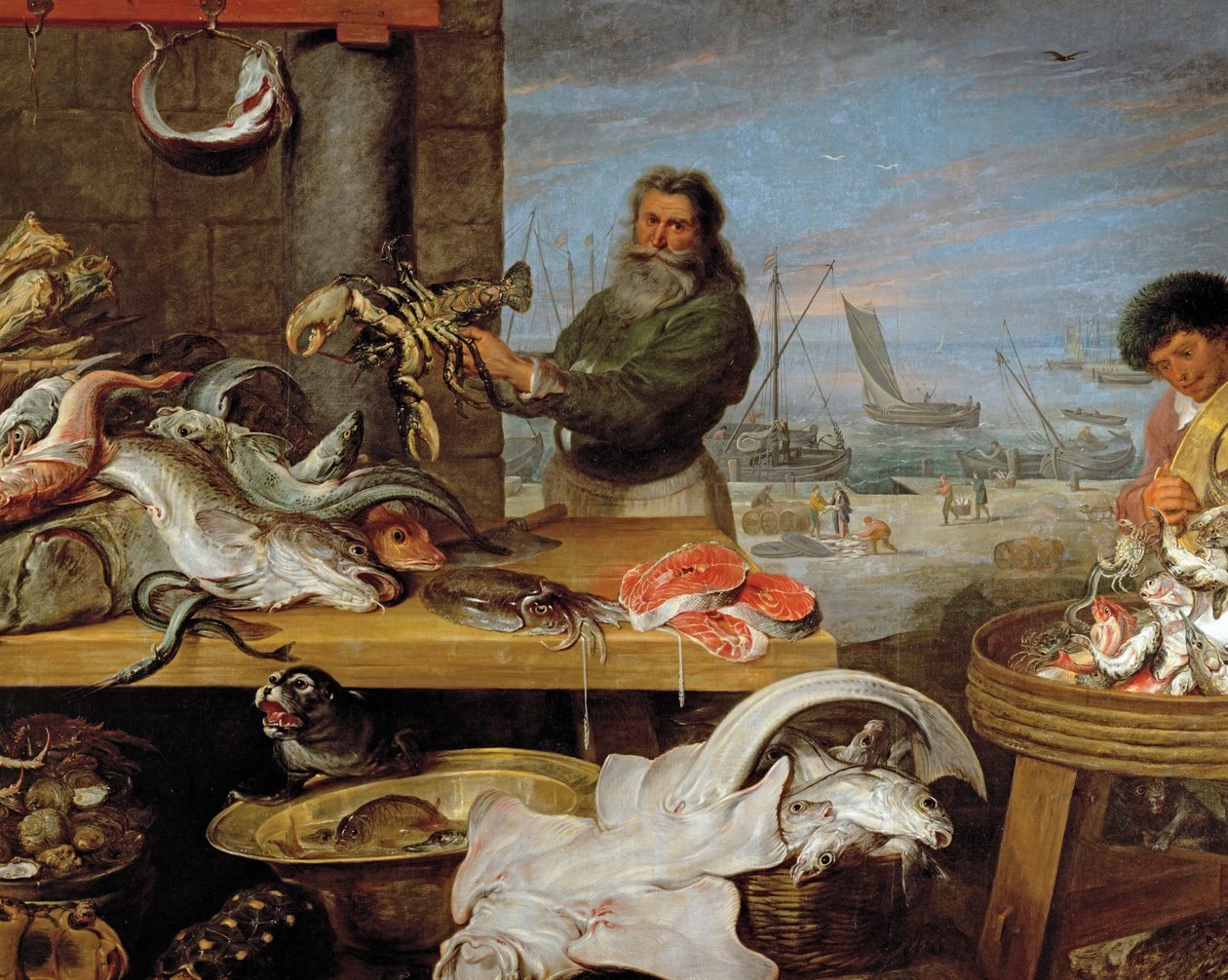 En fiskmarknad (olja på duk) av Frans & Vos Cornelis de (1585-1651) Snyders