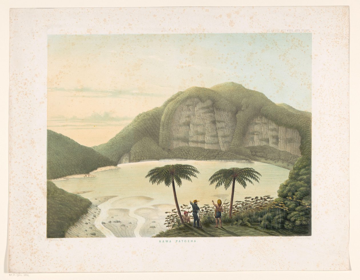 Kratersjön Kawah Putih i västra Java Kawa Patuha (titel på objekt) Atlas to work Java (serietitel på objekt) Atlas av plattor innehållande elva pittoreska vyer, tillhörande verket Java, dess form, dess vegetation och inre konstruktion (s av Frans Wilhelm Junghuhn