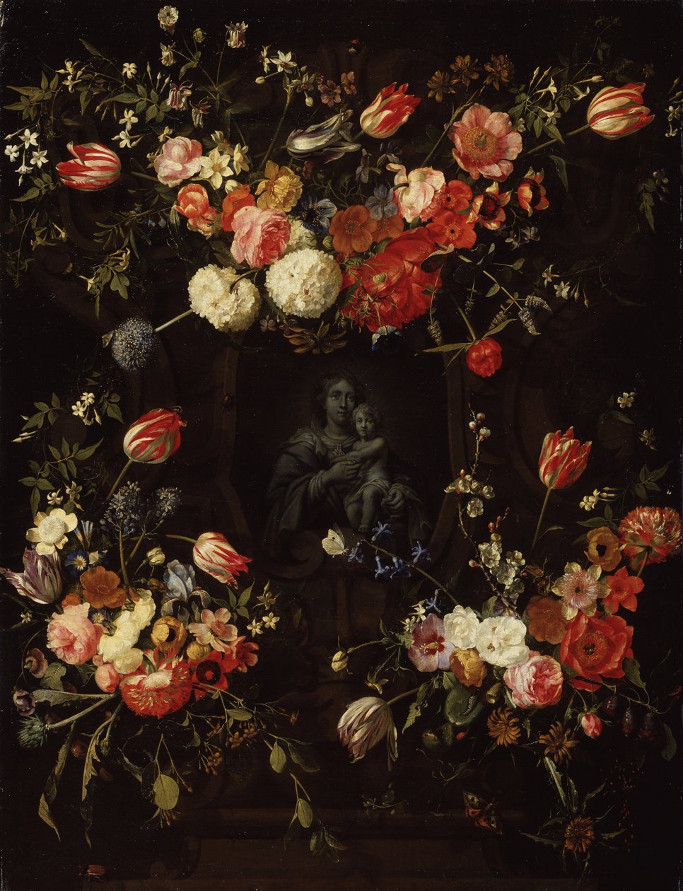 Madonna omgiven av blommor, 1662 av Frans Ykens