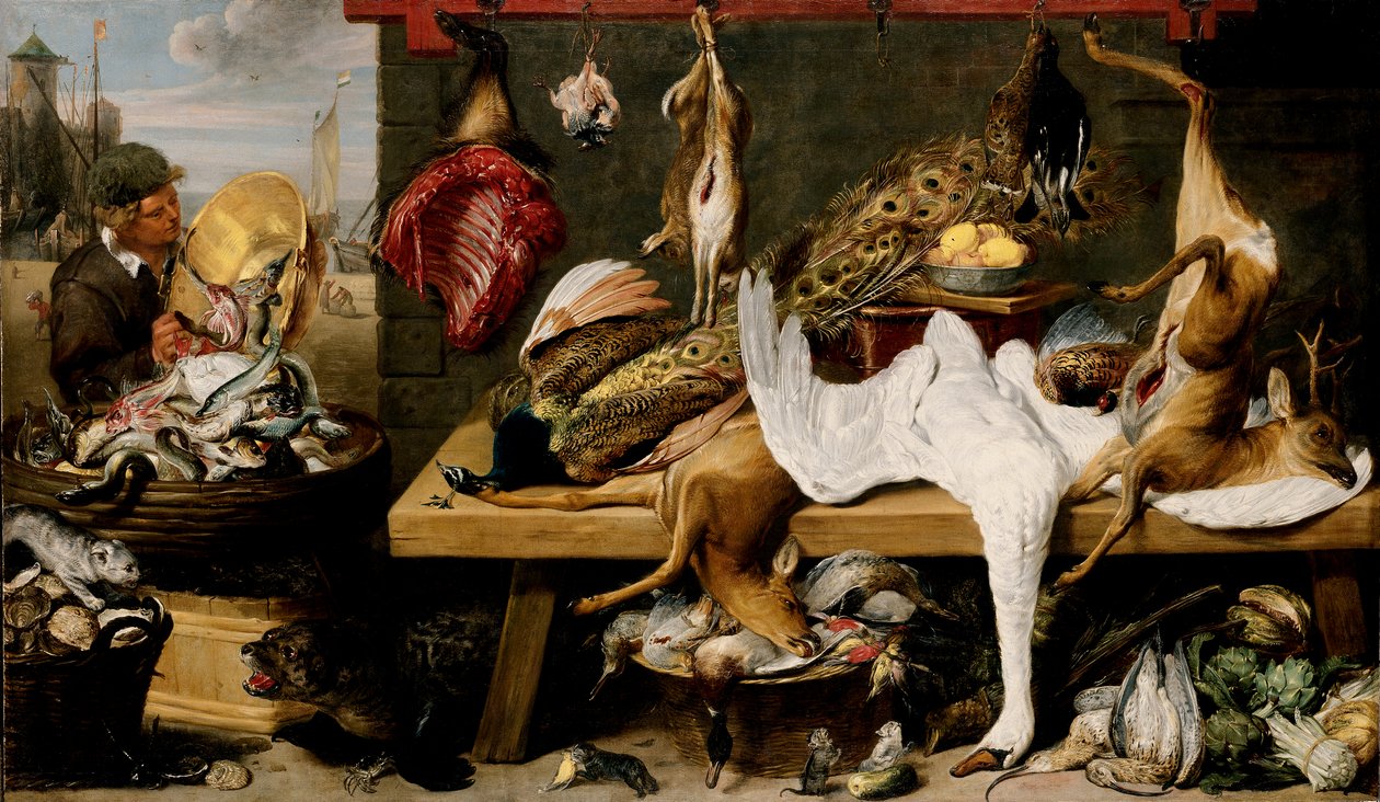 Marknadsscen på en kaj, ca 1635-1640 av Frans and workshop Snyders