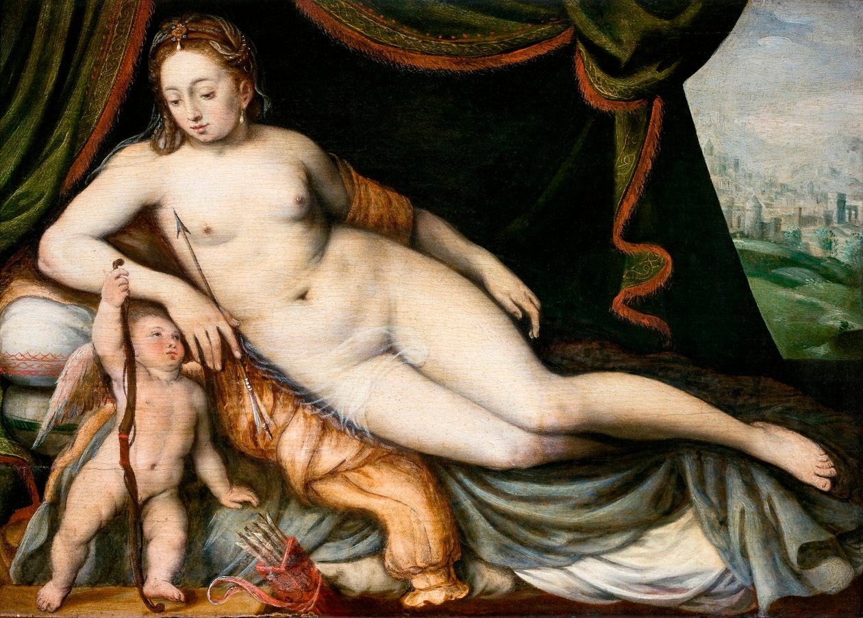 "" Venus et Cupidon "" (Venus och Amor) Peinture de Frans I de Vrient ou de Vriendt, dit Frans Floris l