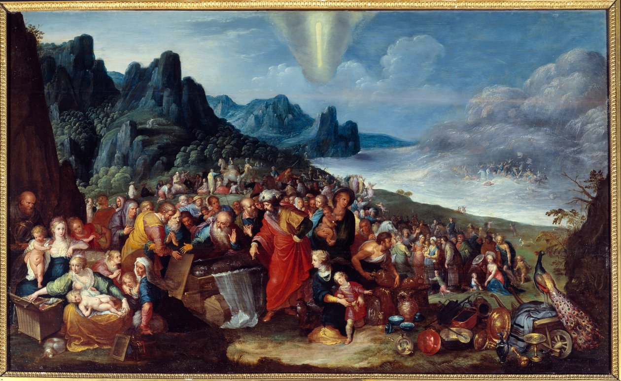 Hebréernas ankomst till det förlovade landet efter passagen av Röda havets målning av Frans Francken I dit l