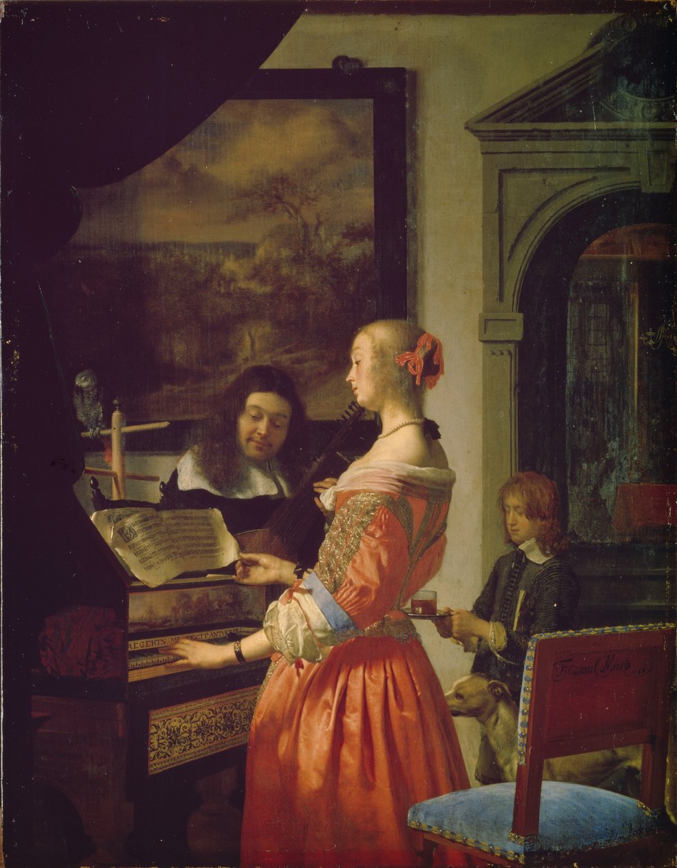 Kvinna vid en cembalo av Frans van Mieris the Elder