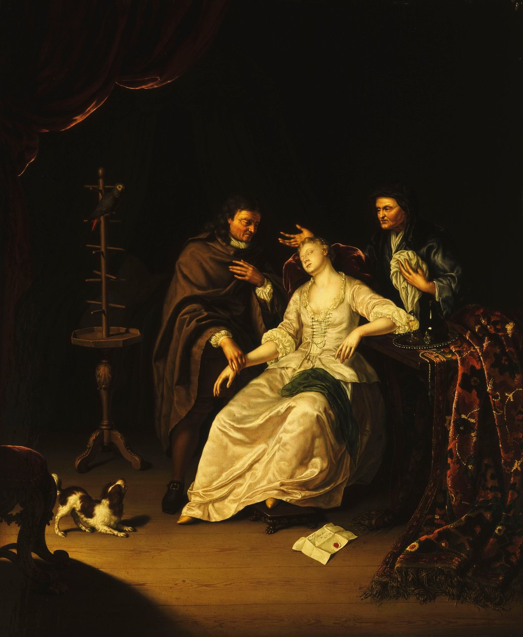 En läkare som sköter en svimande flicka, 1713 av Frans van the Younger Mieris