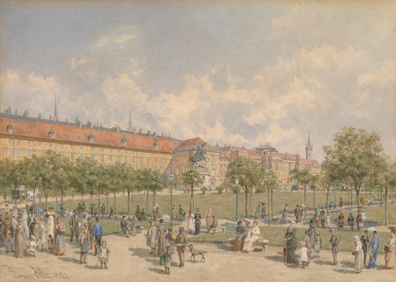 Heldenplatz i Wien med sikte på Leopoldinian-området i Hofburg av Franz Alt