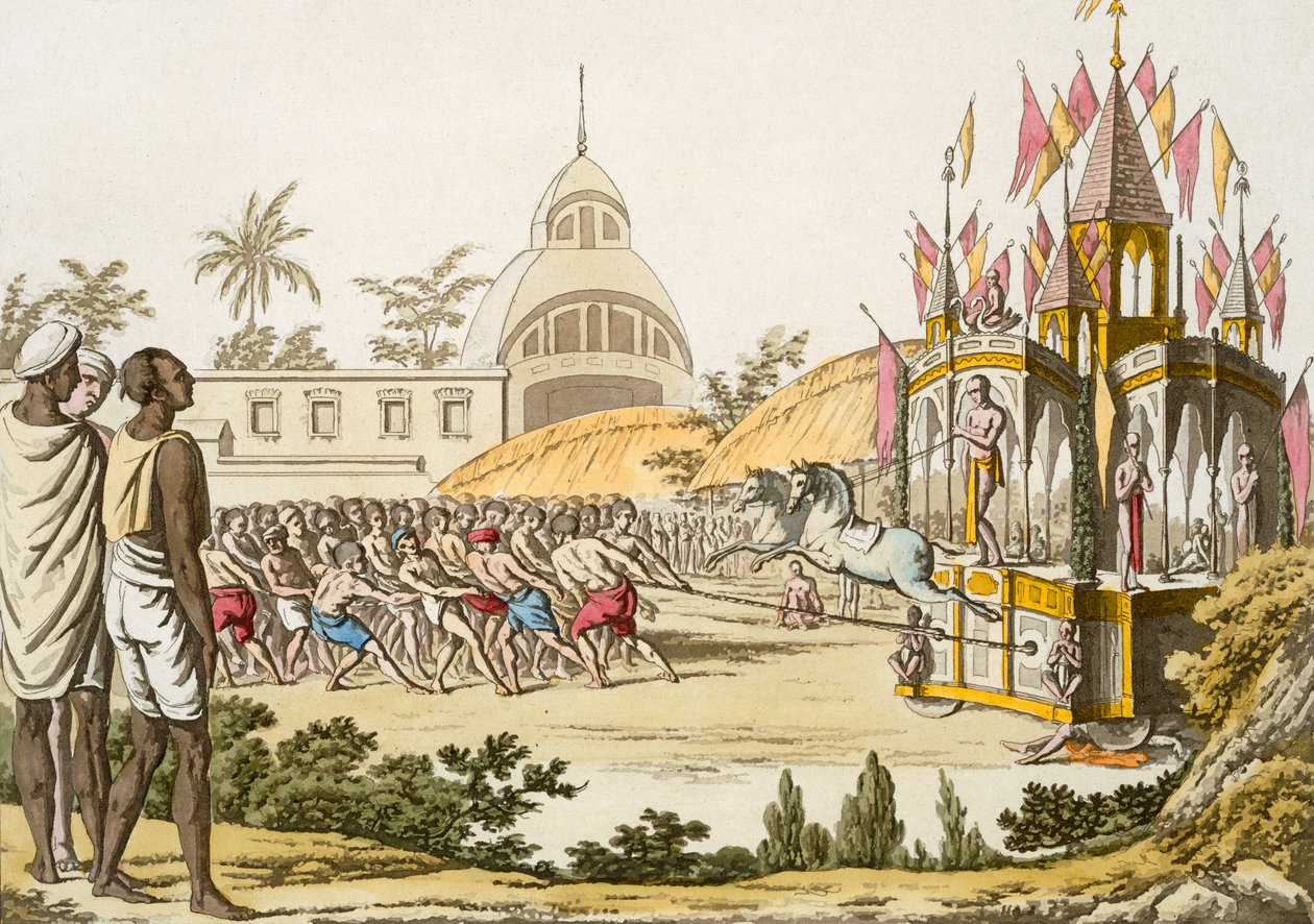 Fest för invigningen av templet Tirunal, från "Il costume antico e moderno...", av Giulio Ferrario. av Franz Balthazar Solvyns