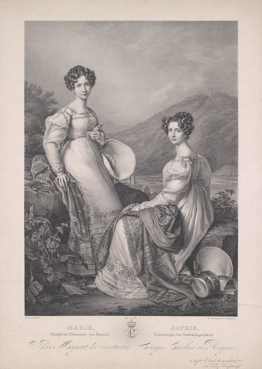 Erzherzogin Sophie mit ihrer Schwester Marie, Königin von Sachsen.  av Franz Hanfstaengl