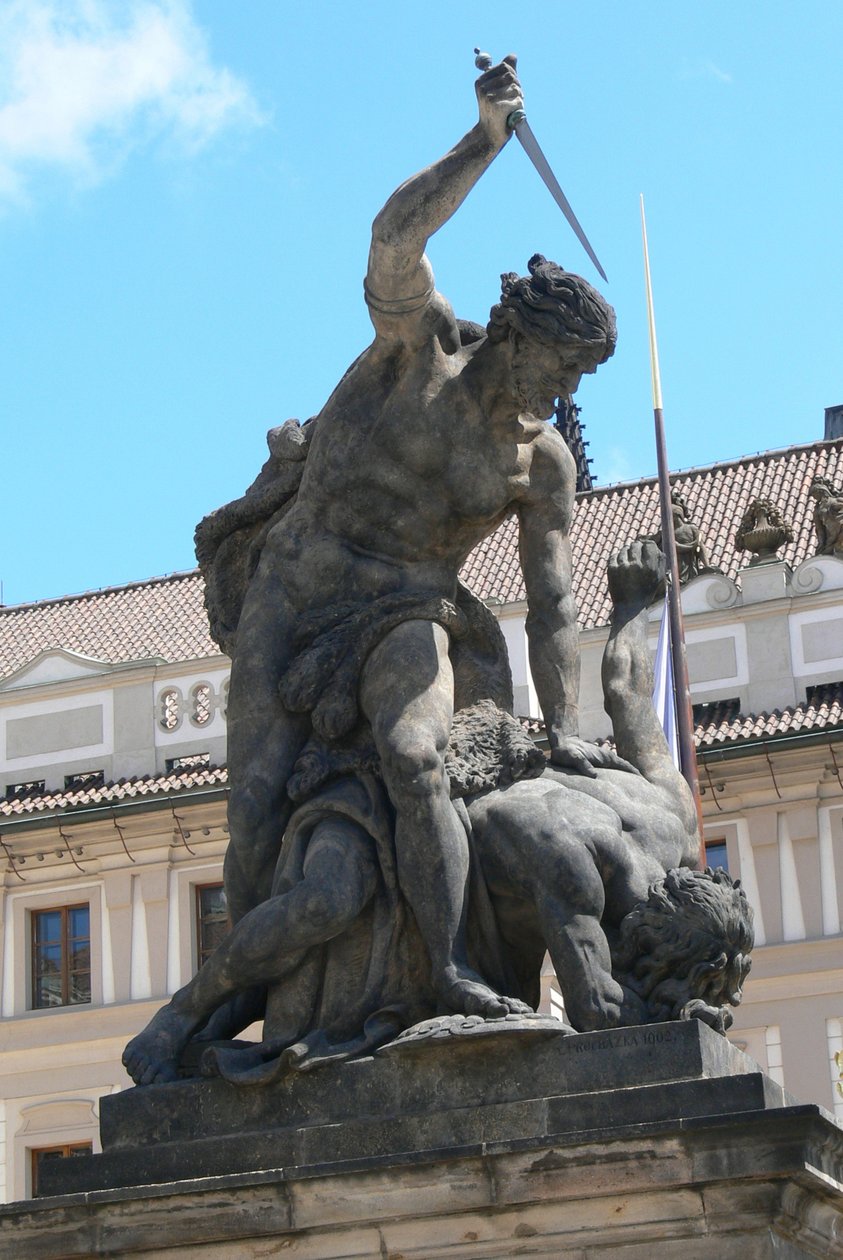 Staty av kämpande jättar, utanför Pragborgen och presidentpalatset Hradcany, första gården, 1768 av Franz Ignaz Platzer