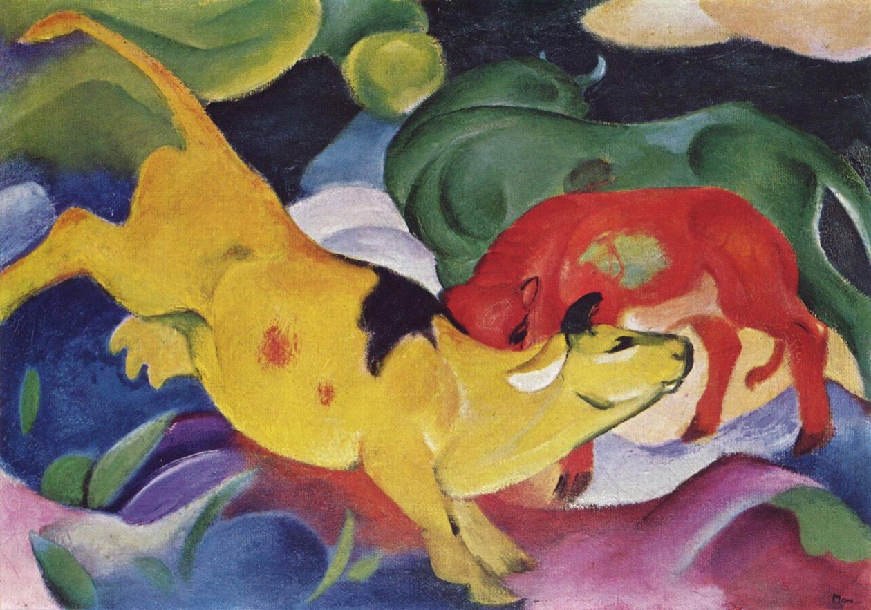  Kühe-rot, grün, gelb av Franz Marc