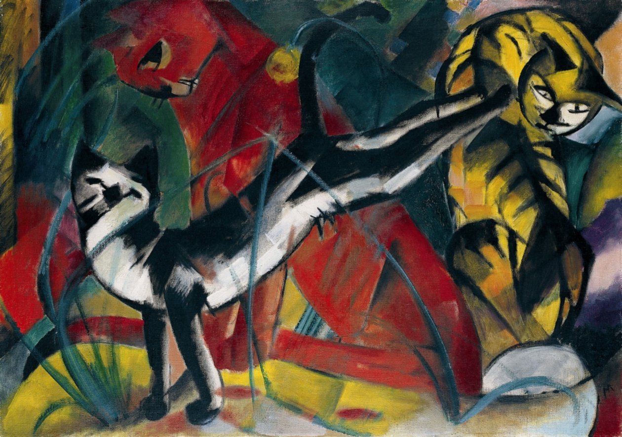 Drei Katzen groß av Franz Marc
