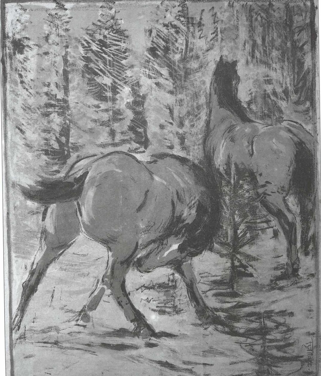 Pferde in der Schwemme av Franz Marc