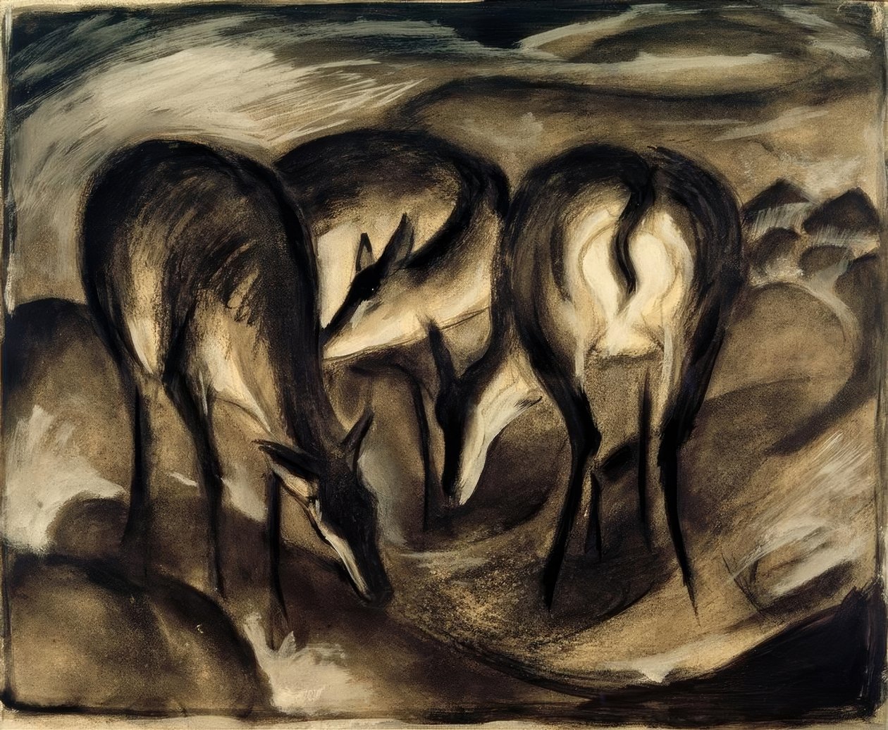 Rådjur vid källan (tre rådjur) av Franz Marc