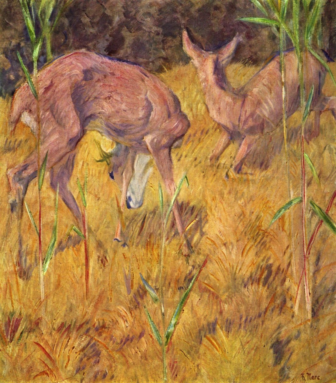 Rehe im Schilf av Franz Marc
