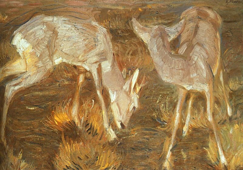 Rehe in der Dämmerung av Franz Marc