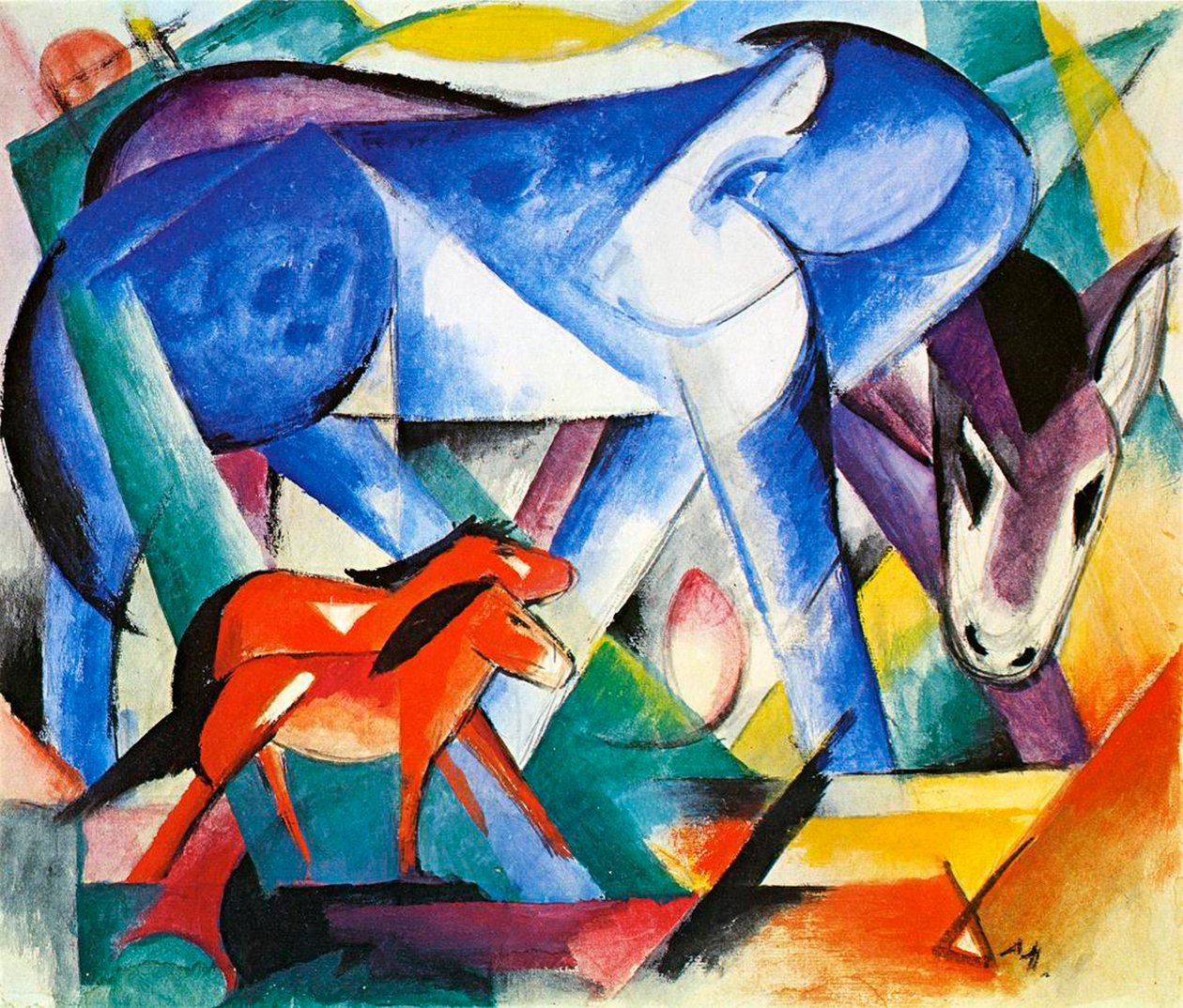 De första djuren, 1913 (tempera på papper) av Franz Marc