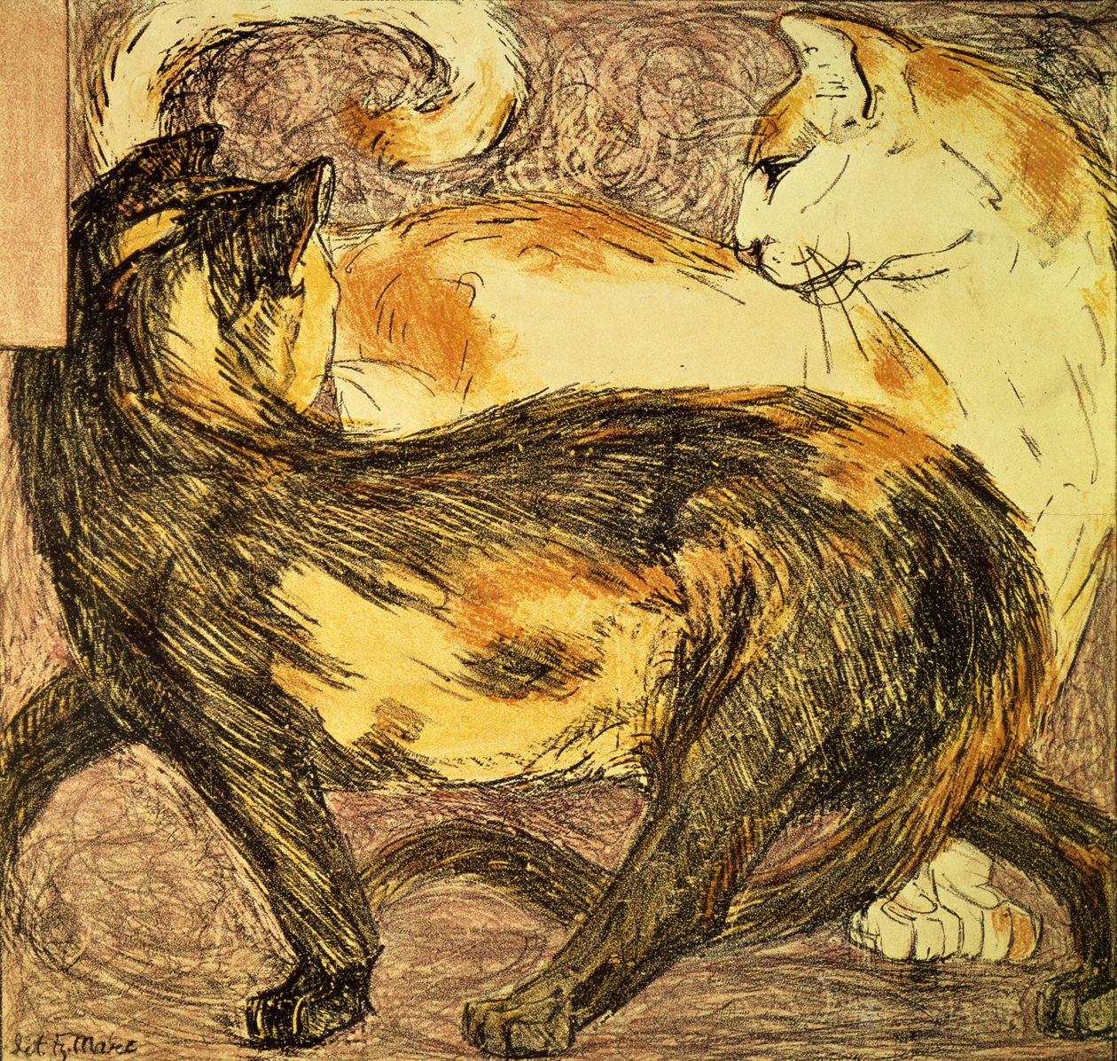 Två katter (skiss) av Franz Marc