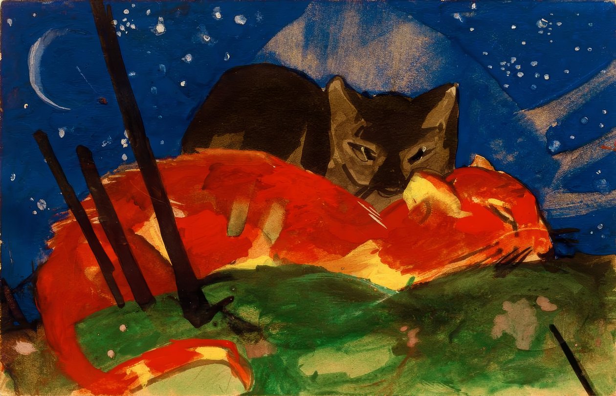 Två katter av Franz Marc