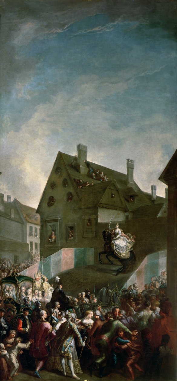 Kejsarinnan Maria Theresia av Österrike (1717-80) till häst i Pressburg, 1768 av Franz Messmer