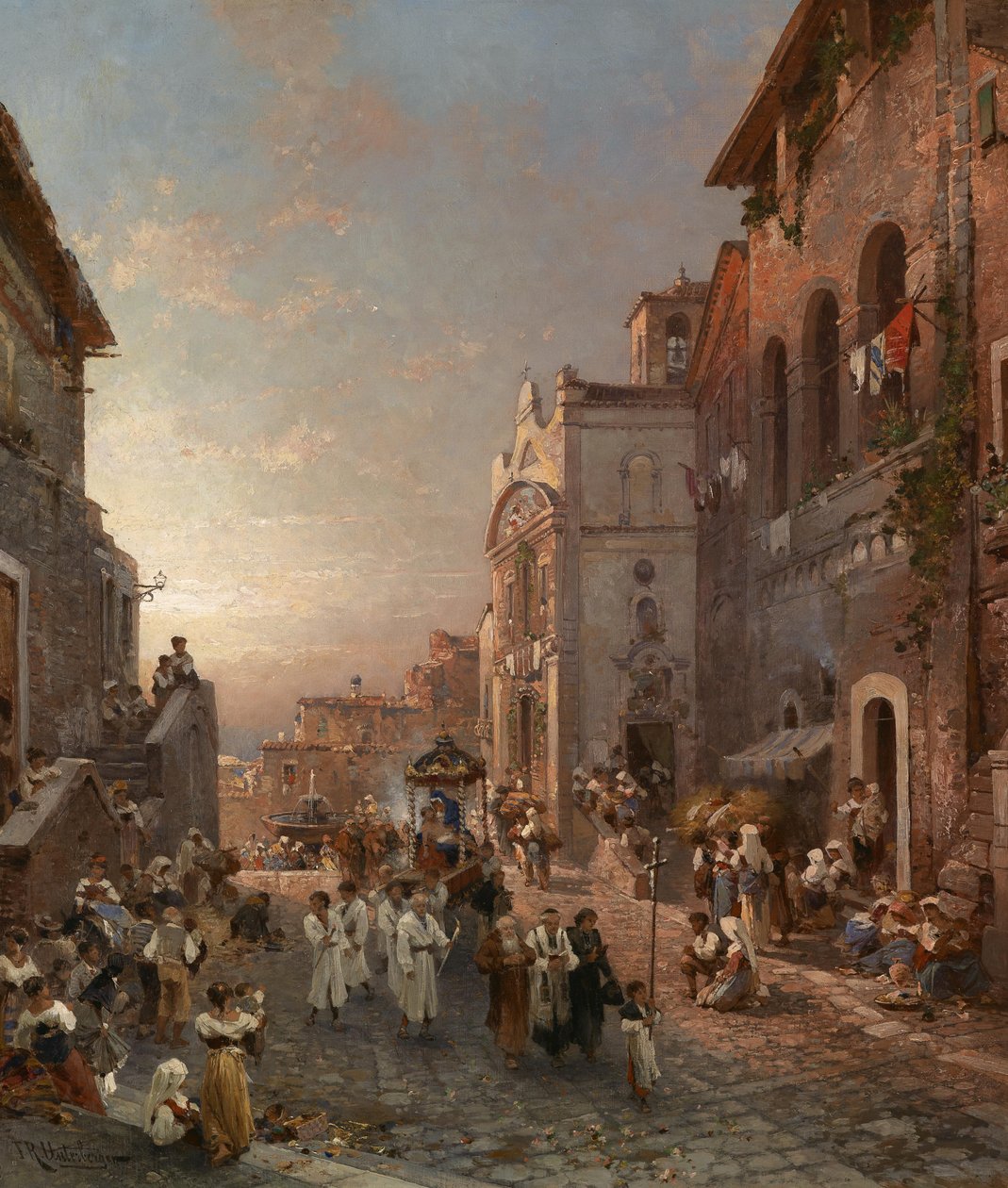 Procession i någon stad i Italien av Franz Richard Unterberger