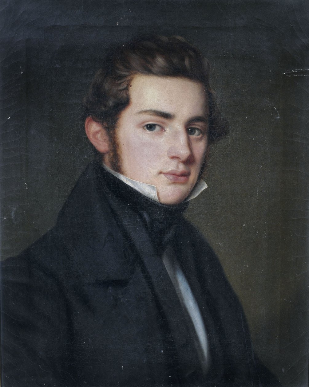 Bildnis eines jungen Herrn in schwarzem Gehrock in Dreiviertelansicht nach rechts. av Franz Seraph Stirnbrand