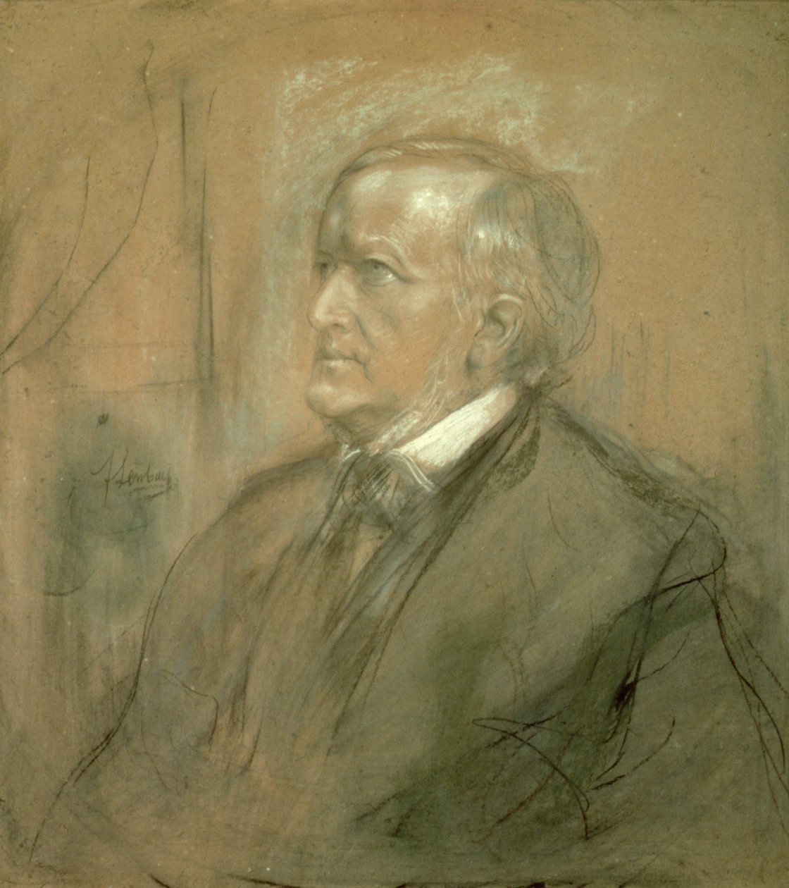 Porträtt av Richard Wagner (1813-83) 1868 (penna och kol förhöjda med vitt) (se även 41968) av Franz Seraph von Lenbach